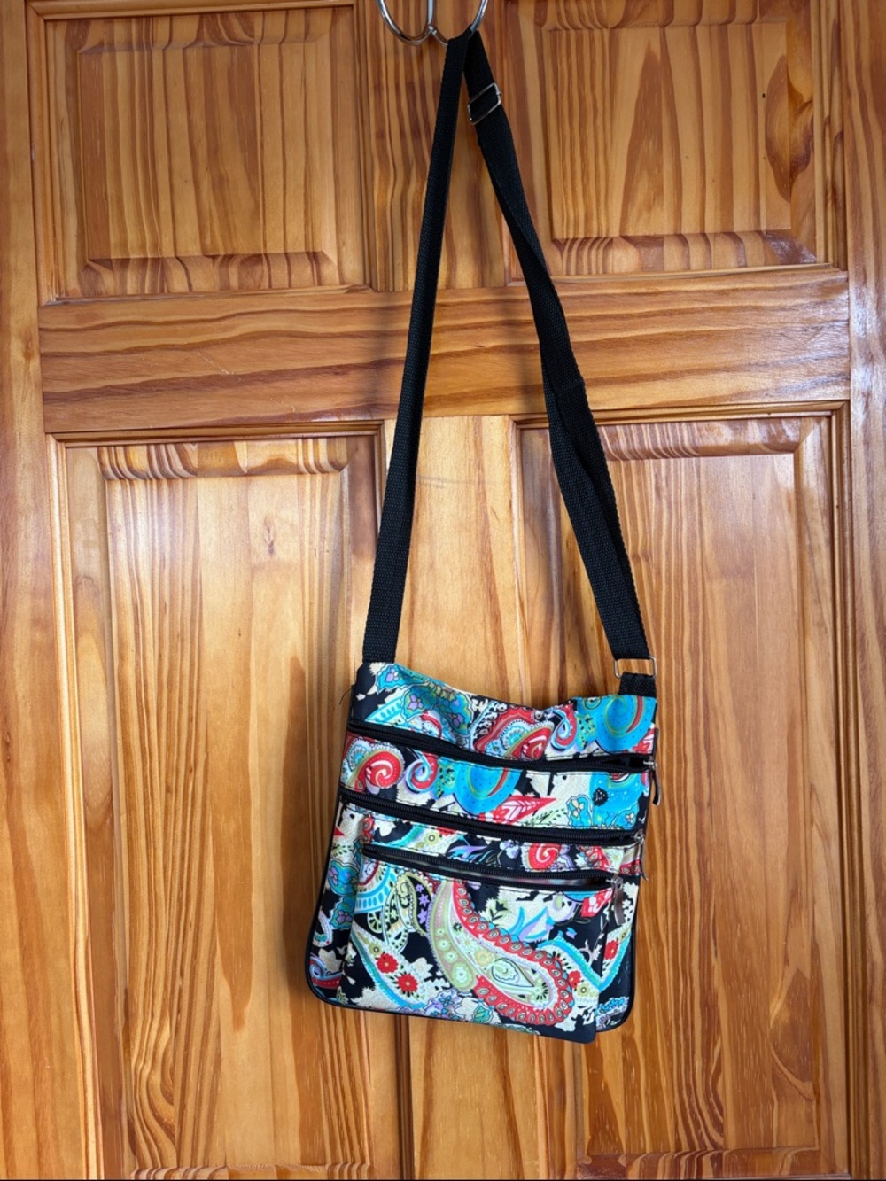 Black & Teal Paisley Crossbody Bag - Lightweight Women's Shoulder Bag